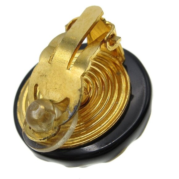 Chanel Button Earrings Black Gold Clip-On 97A - Picture 5 of 5